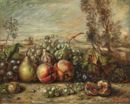 Frutta con alberi - 1950 ca  Olio su tela, 40x50  - Collezione privata